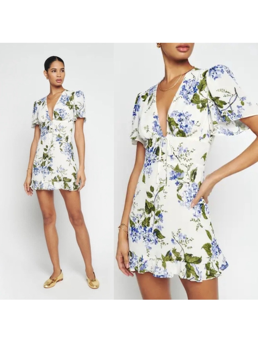 Reformation | Mya Mini Sundress V Neck Floral Dress in Riviera Size‎ 6